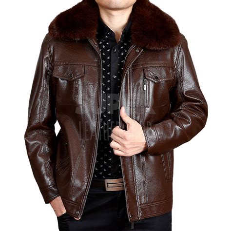 Mens Brown Leather Jacket With Fur Collar Superleathershop Online
