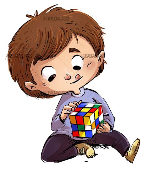 Niño Jugando Con El Cubo De Rubik Dibustock Dibujos E Ilustraciones