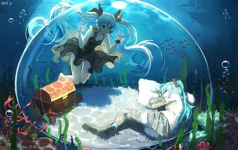 Hd Wallpaper Hatsune Miku Underwater Treasure Kid Version Vocaloid