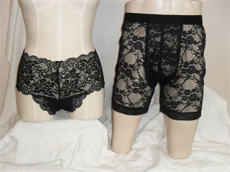 couples matching black lace panties boxers underwear set with