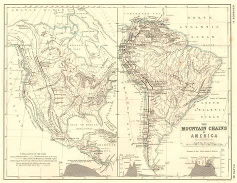 Americas The Mountain Chains Of North South America Old Antique Map
