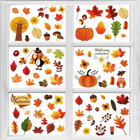 Reusable Autumn Party Supplies Fall Autumn Leaves Window Clings Maple