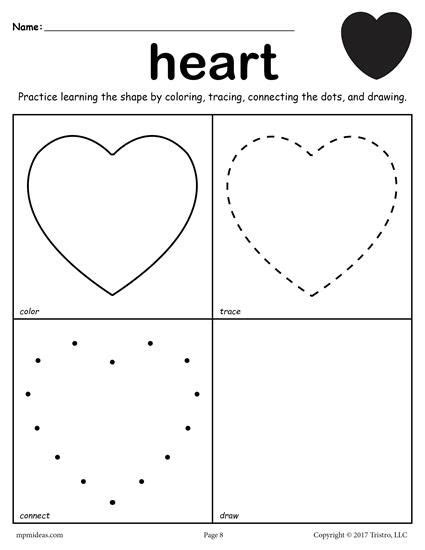 FREE Heart Shape Worksheet: Color, Trace, Connect, & Draw | Worksheets