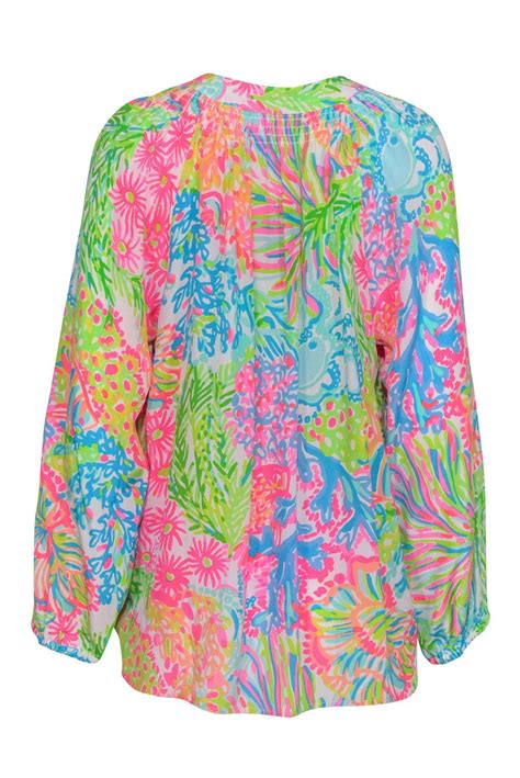 Lilly Pulitzer Multicolored Coral And Ocean Print Quarter Button Up Bl