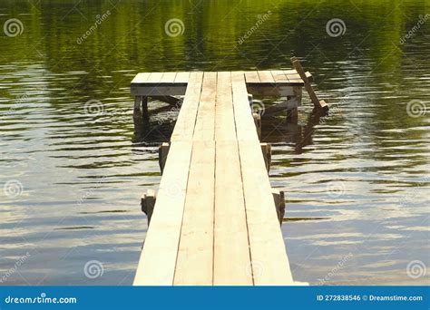 Old Small Wooden Pier No People Beautiful Empty Wood Dock On River