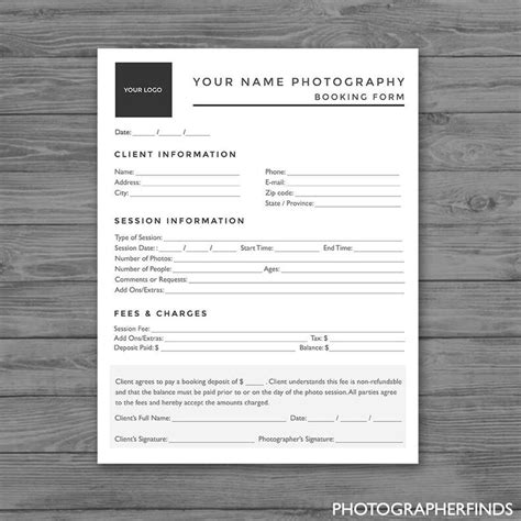 Client Booking Form Template Photography Forms Business Etsy