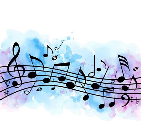Music Background With Notes And Blue Watercolor Texture Abstract
