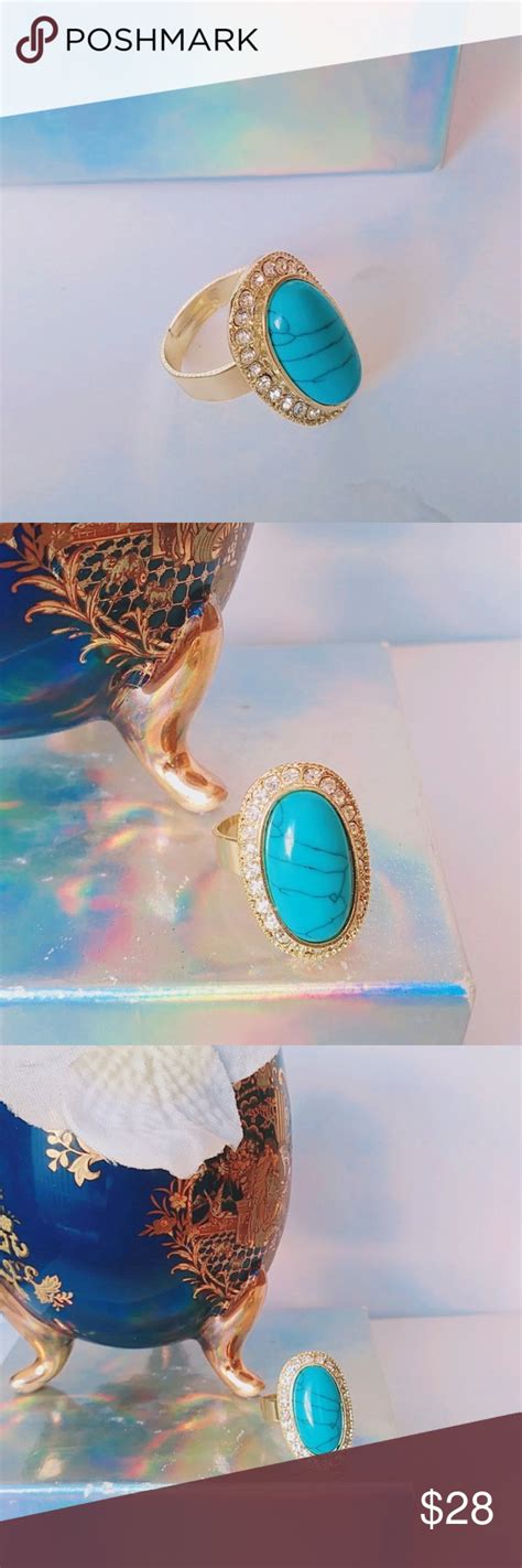 🆕nwot Blue Stone Ring Features A Vibrant Turquoise Gemstone In A White