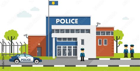 Police Station Building Isolated On White Background Stock Vector