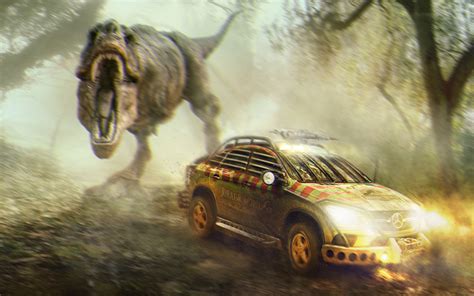 fondos de pantalla jurassic world mercedes benz dinosauria gle coupe película fantasía coches