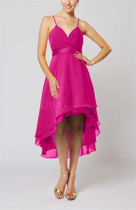 Hot Pink Modern A Line Sleeveless Zipper Chiffon Hi Lo Party Dresses