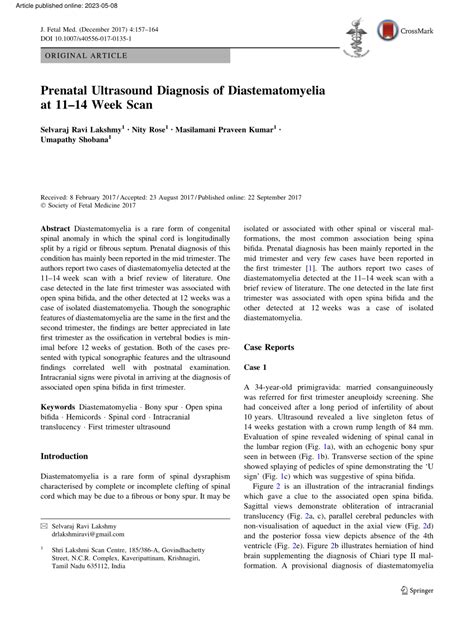 Pdf Prenatal Ultrasound Diagnosis Of Diastematomyelia At 1114 Week Scan