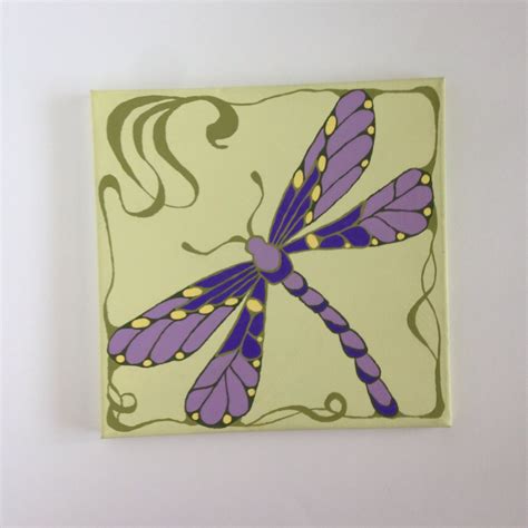 Dragonfly Art Nouveau Original Painting Canvas Wings Whimsical