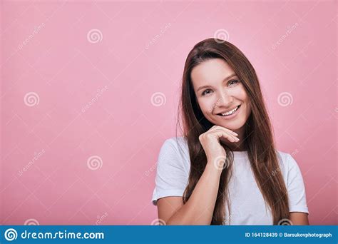 Cute Cool Attractive Girl With Brown Hair Smiles Sweetly Stock Image Image Of Adult Female