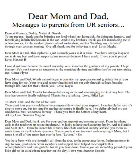 Sample Letter To Mom The Document Template
