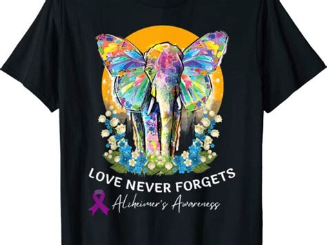 Alzheimer Elephant Love Never Forgets Alzheimers Awareness T Shirt Men