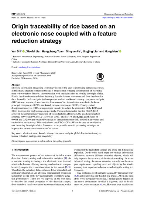 Origin Traceability Of Rice Based On An Electronic Nose Coupled With A Feature Reduction Strategy
