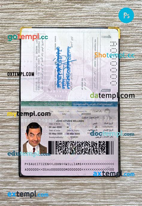 Saudi Arabia Passport Editable Psd Files Scan And Photo Look Templates 2 In 1
