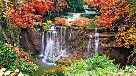 Waterfalls Forest Autumn Cascade Hd Wallpaper Peakpx