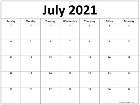 July Calendar 2021 Printable Free Letter Templates