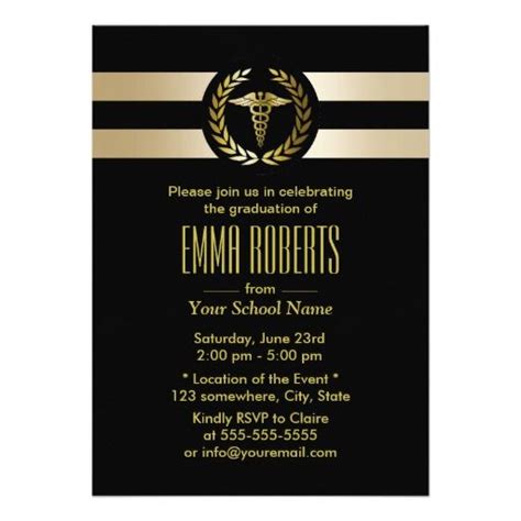 Medical School Modern Black And Gold Graduation Invitation