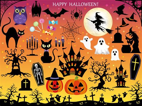 Set Of Assorted Happy Halloween Design Elements 629106 Vector Art At