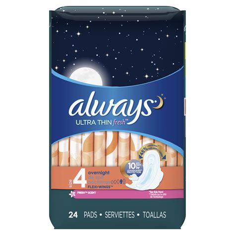 Always Ultra Thin Overnight Pads With Wings Scented Size 4 24 Ct