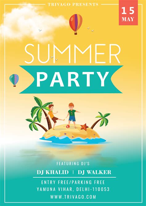 Summer Flyer Template Free Yellow Pink Blue Modern Simple Illustration