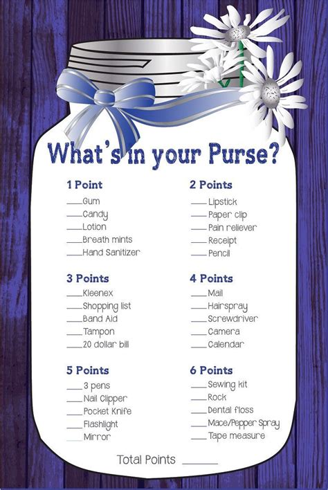 bridal shower game purse game whats in your purse mason jar etsy bridal shower brunch blue