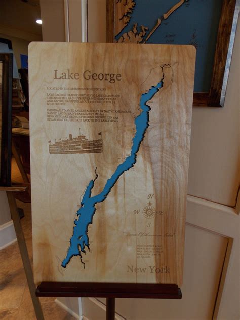 Wood Laser Cut Map Of Lake George New York Topographical