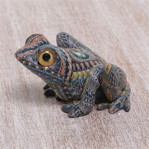 Colorful Polymer Clay Frog Sculpture 28 Inch From Bali Decorative