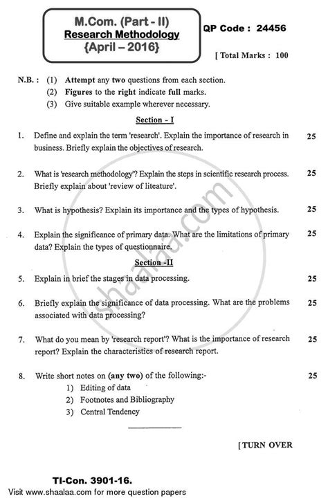 In this paper, the different types of sampling methods/techniques were described. Research Methodology 2015-2016 M.Com Business Management (IDOL) (Correspondence) Part 2 question ...