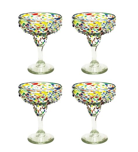 Handcrafted Recycled Glass Confetti Margarita Glasses Set Of 4 Eligible For Shipping Offers