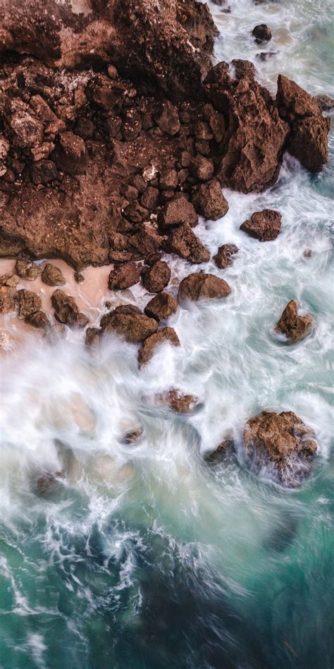 Download Coast Soft Sea Waves Rocks Nature 1080x2160 Wallpaper