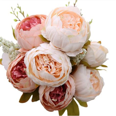 Luyue Vintage Artificial Peony Silk Flowers Bouquet Home Wedding