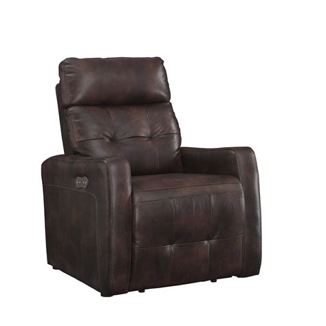 Brown Contemporary Leather Upholstered Living Room Electric Recliner