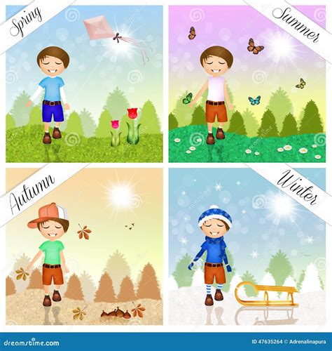 Child In The Four Seasons Stock Illustration Illustration Of Seasons