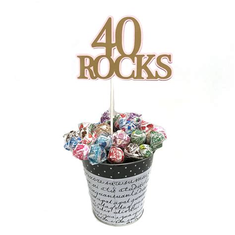 40th Birthday Topper 40 Rocks Sucker Bouquet Pink And Etsy