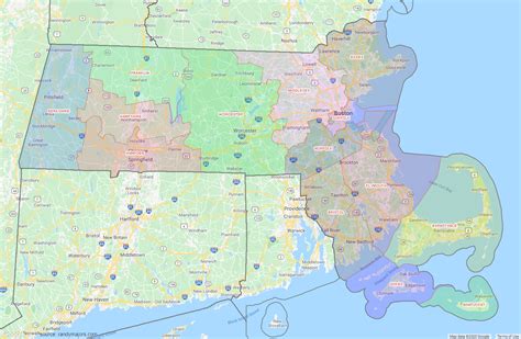 Massachusetts County Map - shown on Google Maps