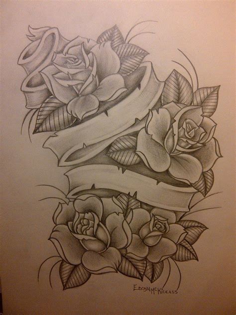 Roses N Banner By Ebony369 On Deviantart Rose Drawing Tattoo Roses