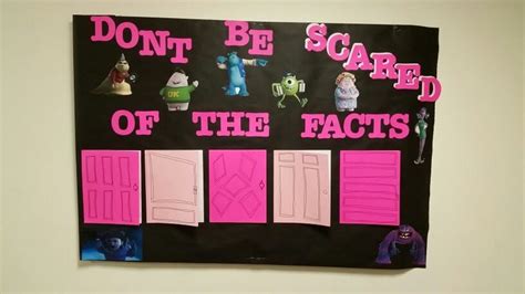 bulletin board don t be scared of the facts monster s inc characters around cancer facts