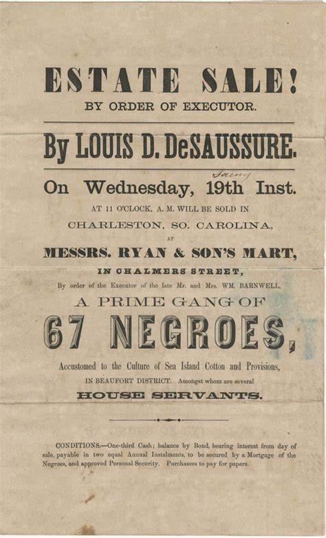 Louis D Desaussure Slave Sale Broadside Lowcountry Digital Library