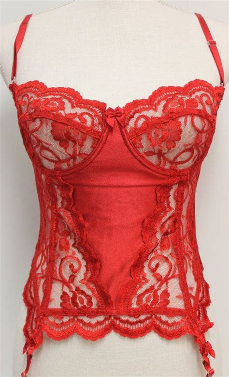 Red Lace Bustier Corset With Garters Size M 36c By Sartorielle 4000