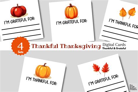 Printable Thanksgiving Thankful Cards Graphic By Finepurpleelephant