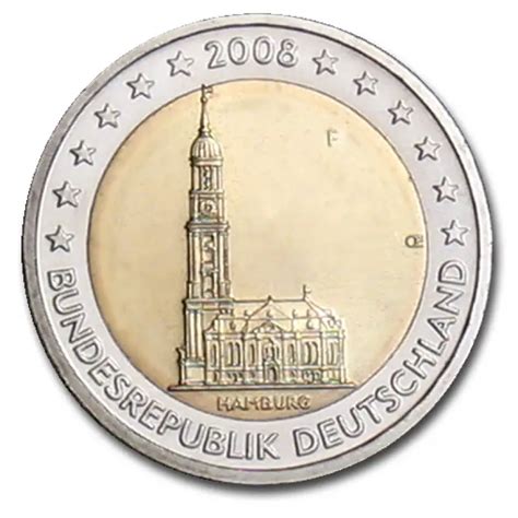 Germany 2 Euro Coin 2008 Hamburg St Michaelis Church F