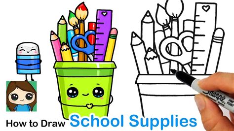 How To Draw A Cup Of Back To School Supplies Easy