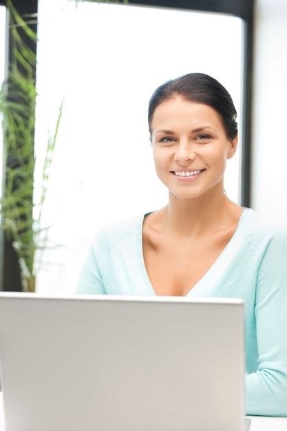 Premium Photo Picture Of Happy Woman With Laptop Computer