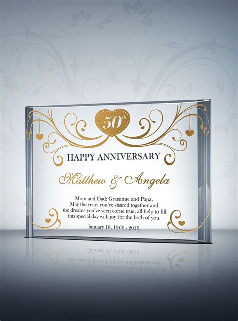 With presents that range from home gifts, jewellery and even mugs, you can explore plenty of options on your journey to finding the ideal gift for a 50th wedding anniversary. Personalized 50th Wedding Anniversary Gift for Parents ...