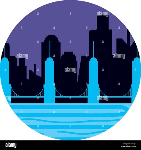 Buildings Cityscape Night Scene And Bridge Vector Illustration Design