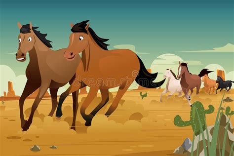 Wild Horses Running On The Desert Stock Vector Illustration Of Horses